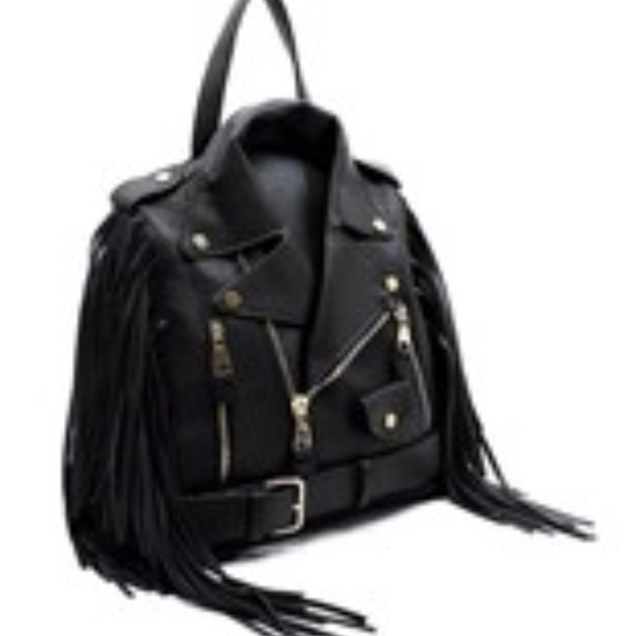 Motorcycle Jacket handbag with Fringe in Black main image 7